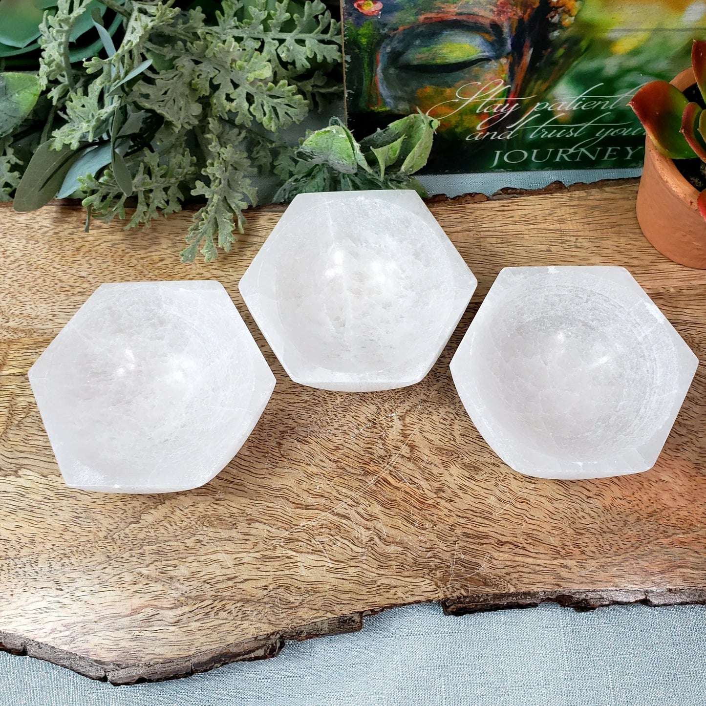 Selenite Hexagon Bowl - 4.5" Wide Crystal Recharging Stones