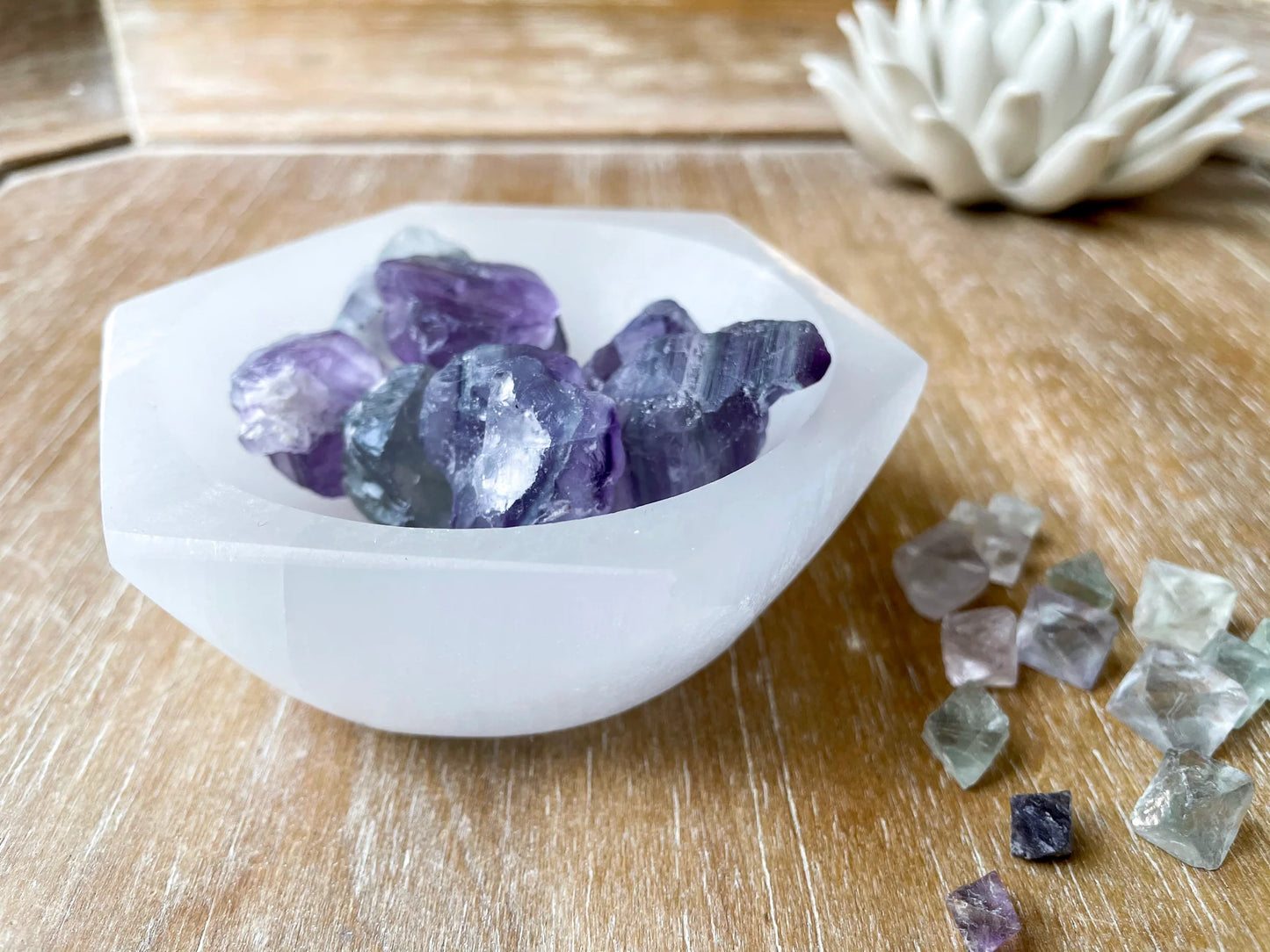 Selenite Hexagon Bowl - 4.5" Wide Crystal Recharging Stones