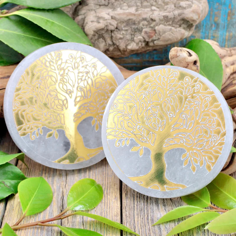 Selenite Round Tree of Life Charging Plate 2.5"