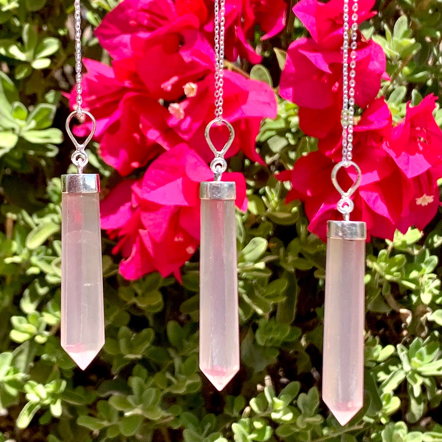 Rose Quartz Point Necklace Pendant with Chain - Grade A Qualityn 1.5"-2"