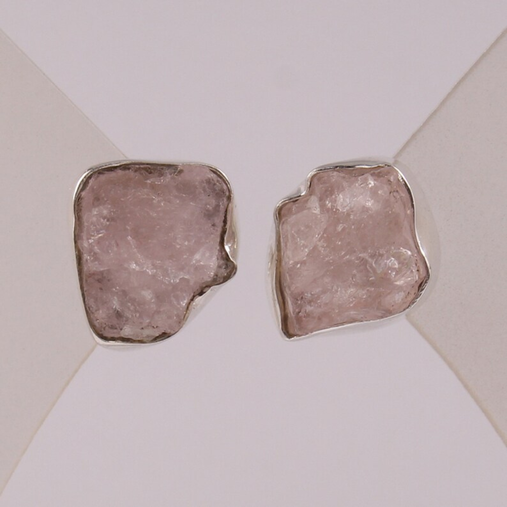 Genuine Rough Morganite Gemstone Stud Earrings