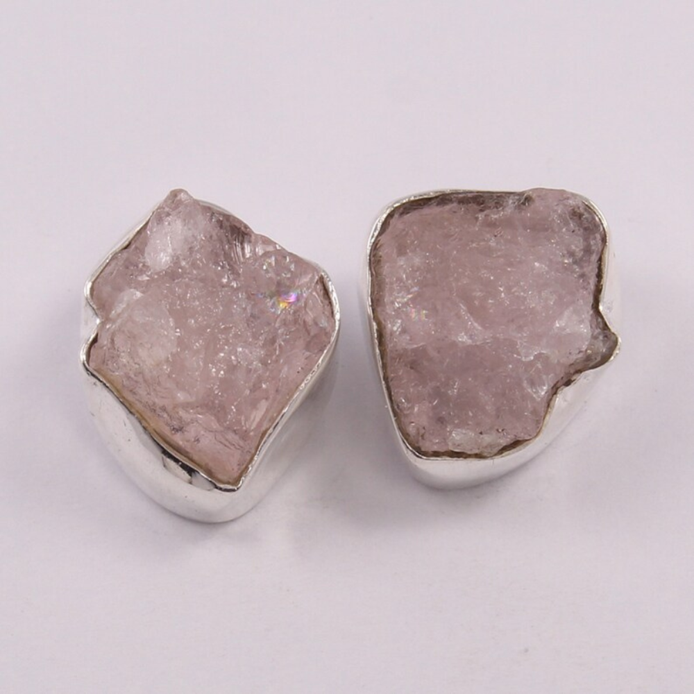 Genuine Rough Morganite Gemstone Stud Earrings