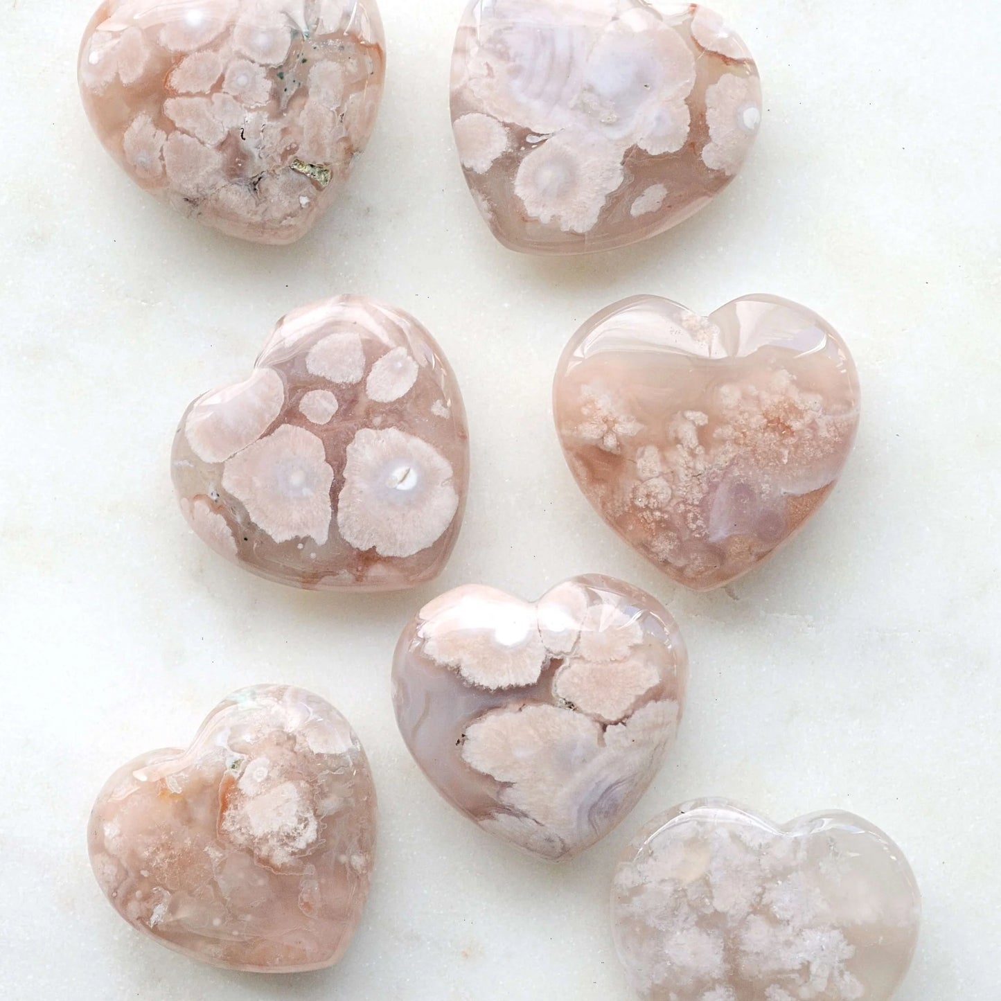 Beautiful Flower Agate Hearts - Blossom Agate - 2" to 2.5"