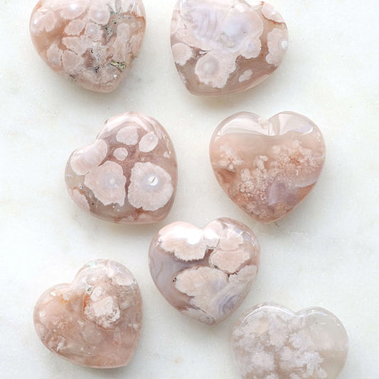 Beautiful Flower Agate Hearts - Blossom Agate - 2" to 2.5"