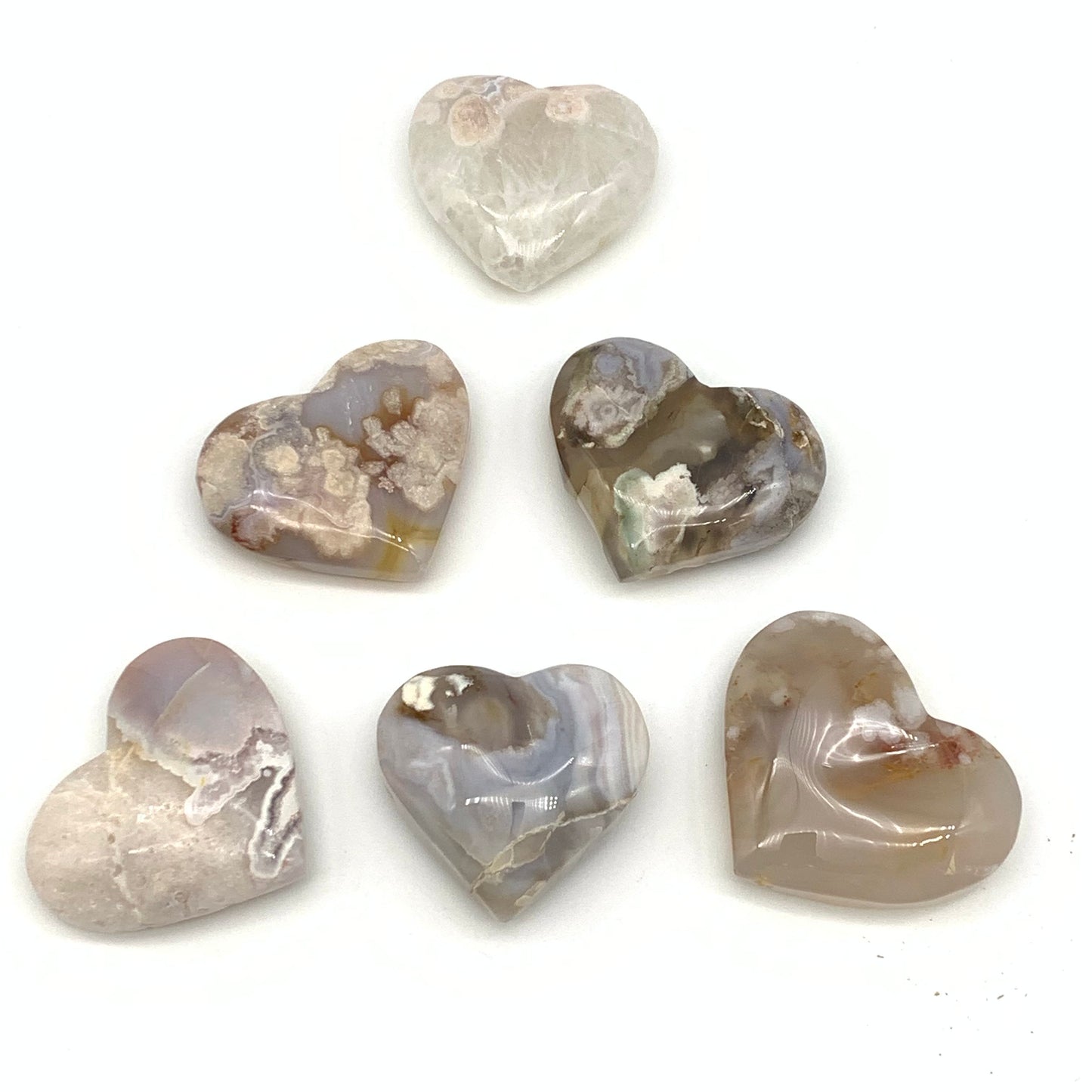 Beautiful Flower Agate Hearts - Blossom Agate - 2" to 2.5"