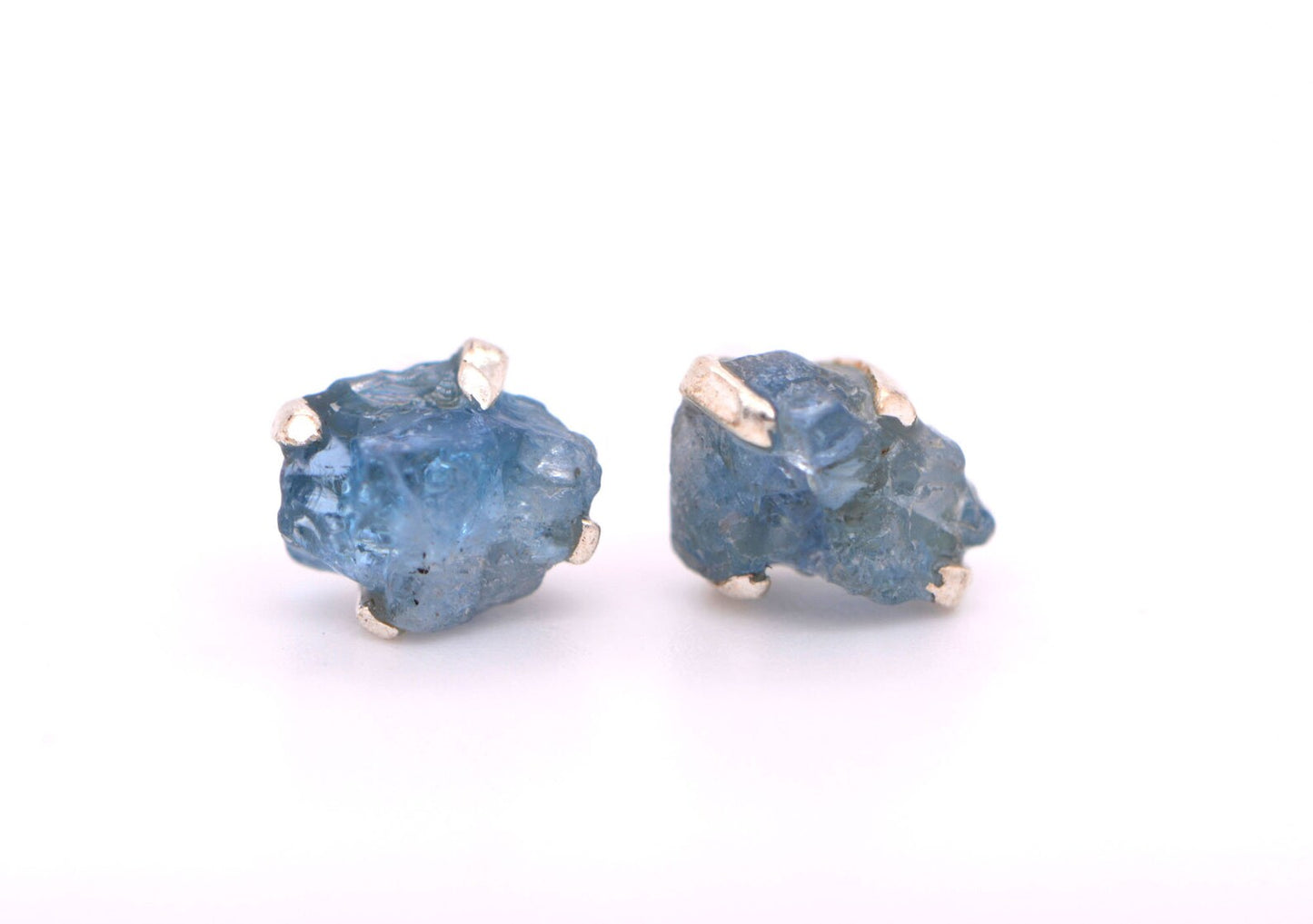 Rough Aquamarine Stud Earrings - Sterling Silver