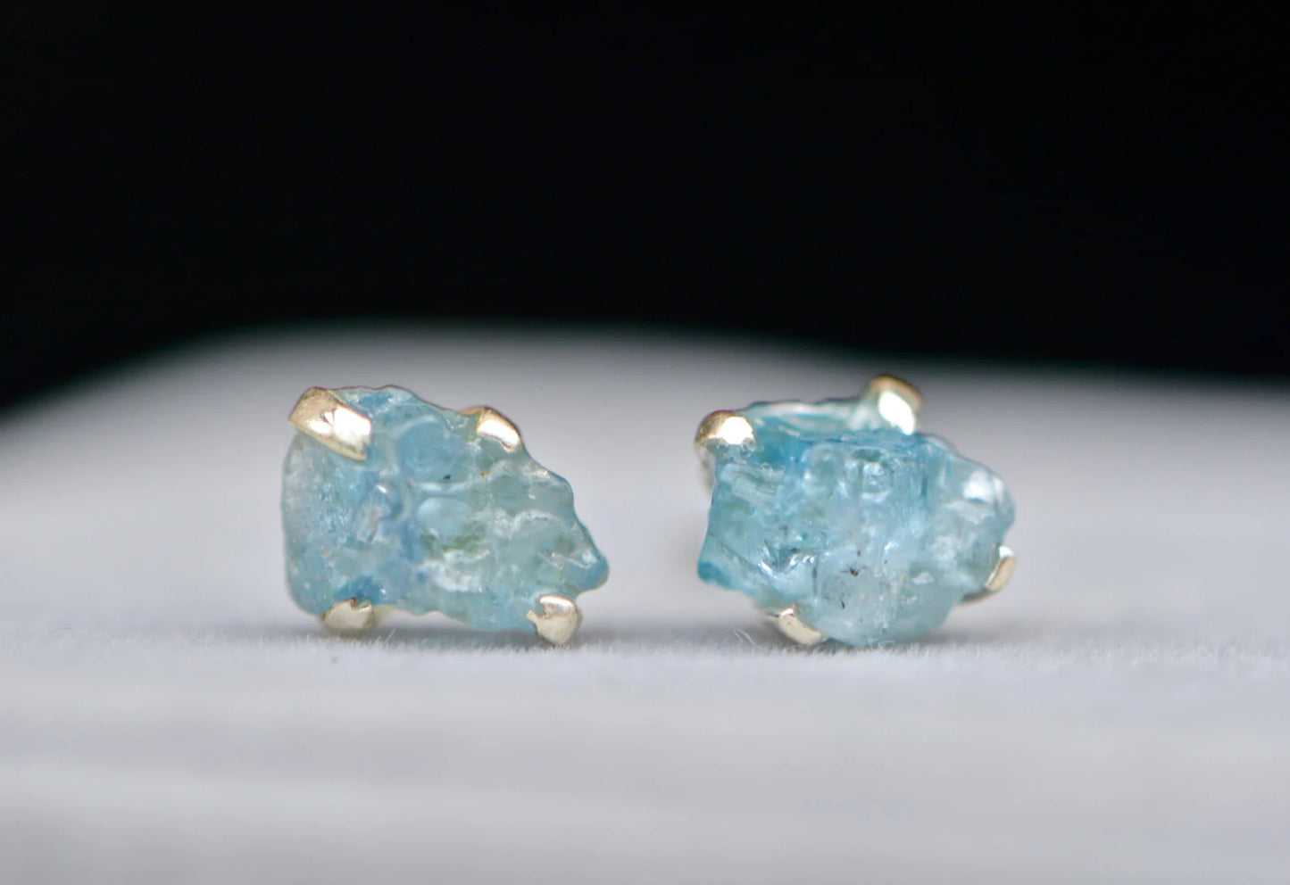 Rough Aquamarine Stud Earrings - Sterling Silver