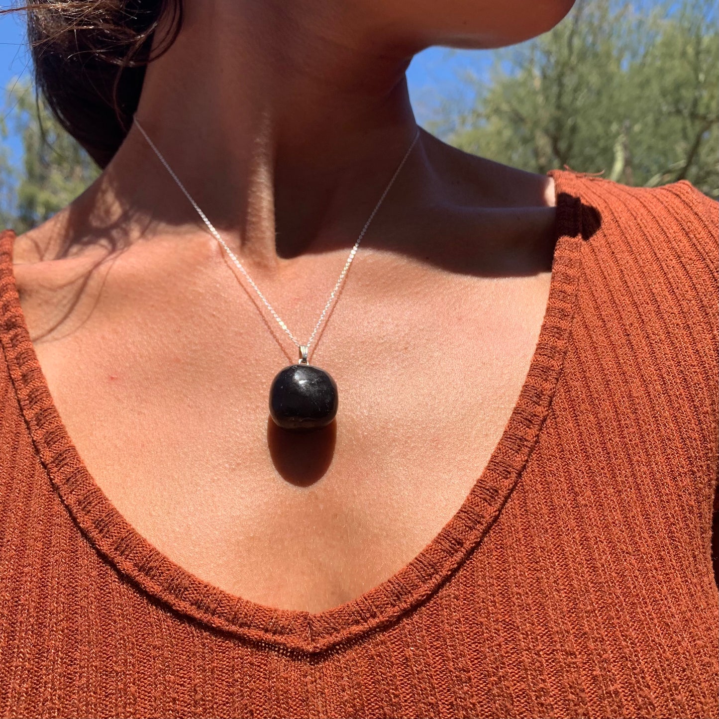 Grade A+ Shungite Pendant with Chain - EMF Protection