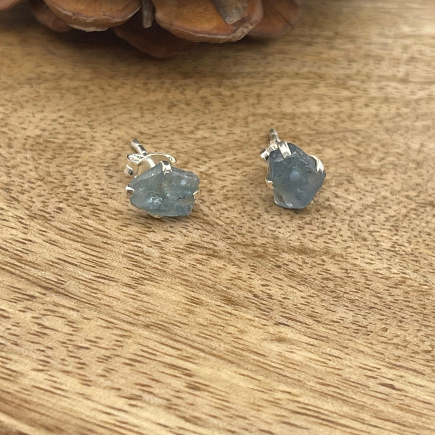 Rough Aquamarine Stud Earrings - Sterling Silver