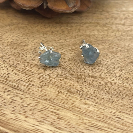 Rough Aquamarine Stud Earrings - Sterling Silver