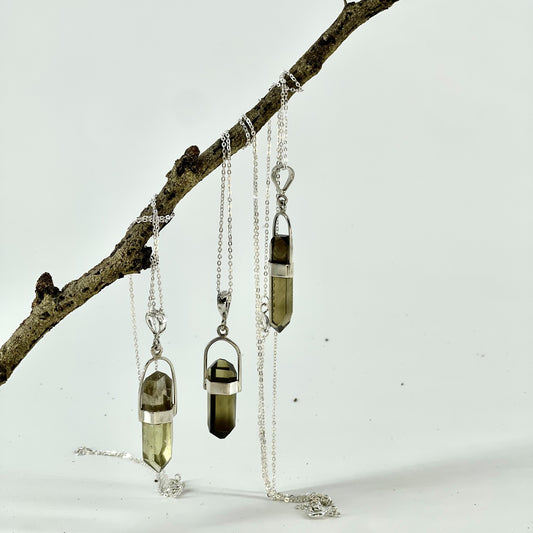 Natural Brazilian Citrine Point Necklace - Sterling Silver Chain - 1" to 1.5"