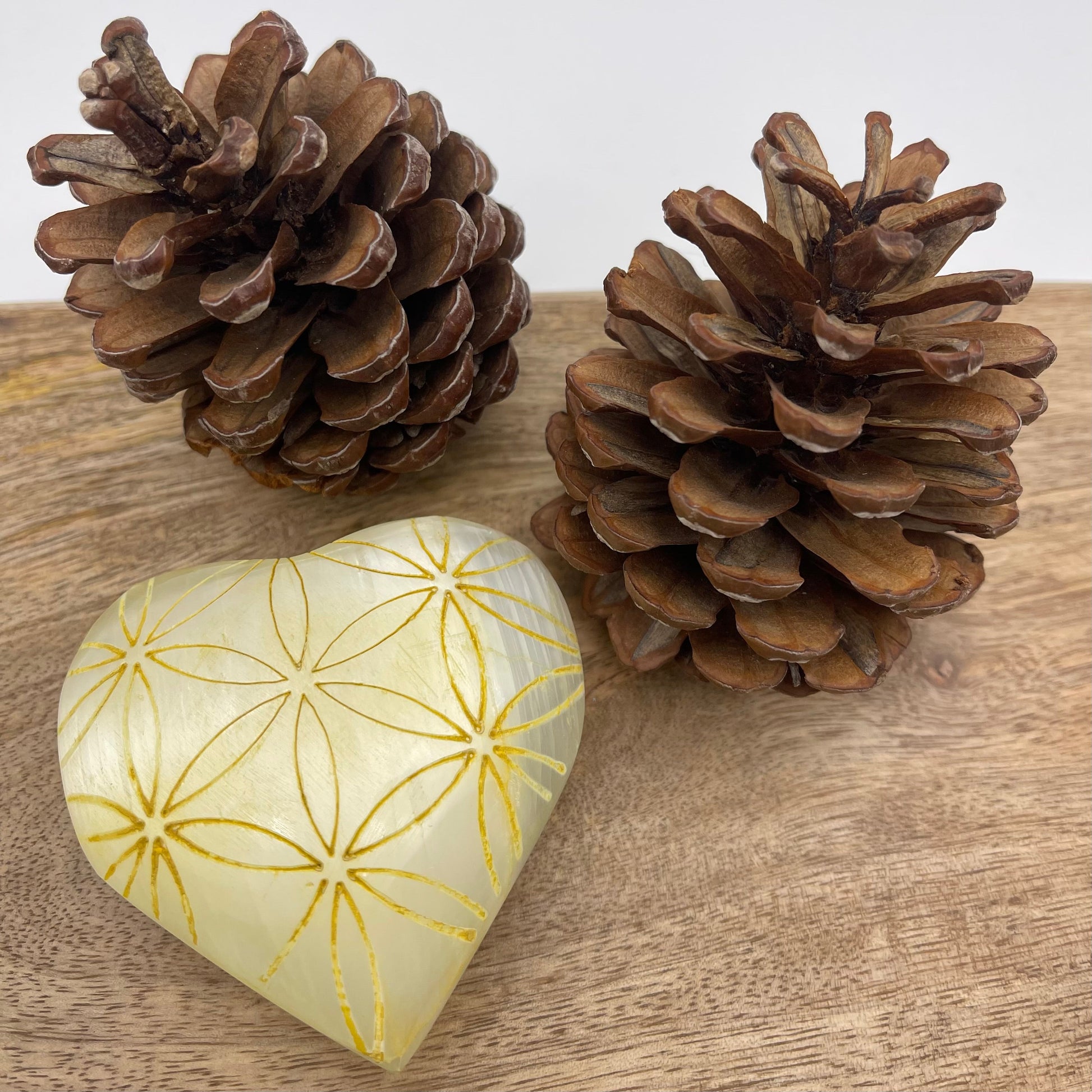 Flower of Life Selenite Heart (Draft for Bandar Review) Stones Crystal Shop