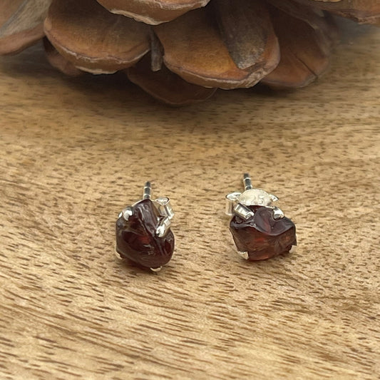 Rough Genuine Garnet Stud Earrings