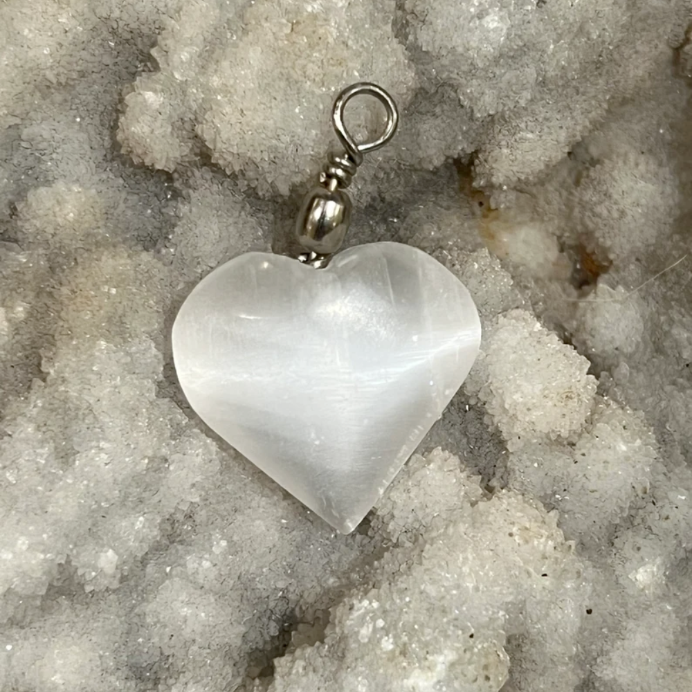Hand Polished Selenite Heart Shaped Crystal Necklace Stones Crystal Shop