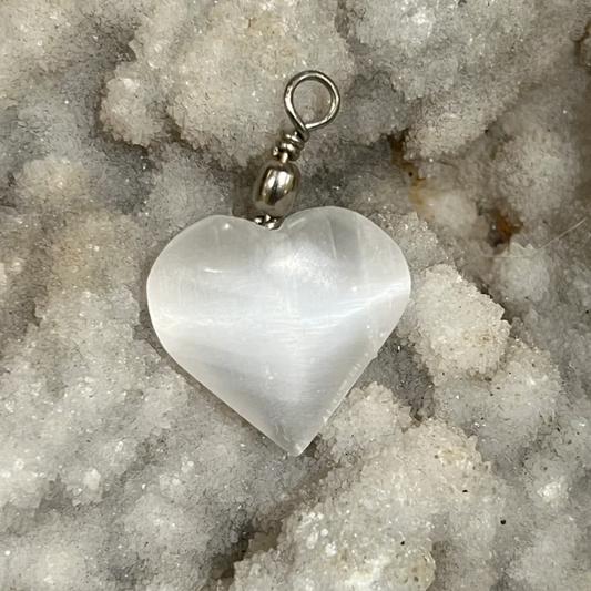 Hand Polished Selenite Heart Shaped Crystal Necklace Stones Crystal Shop