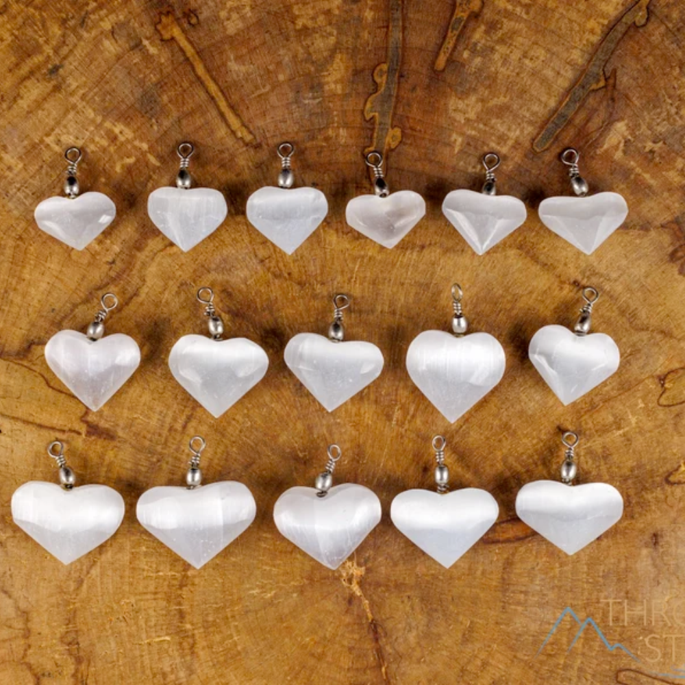 Hand Polished Selenite Heart Shaped Crystal Necklace Stones Crystal Shop