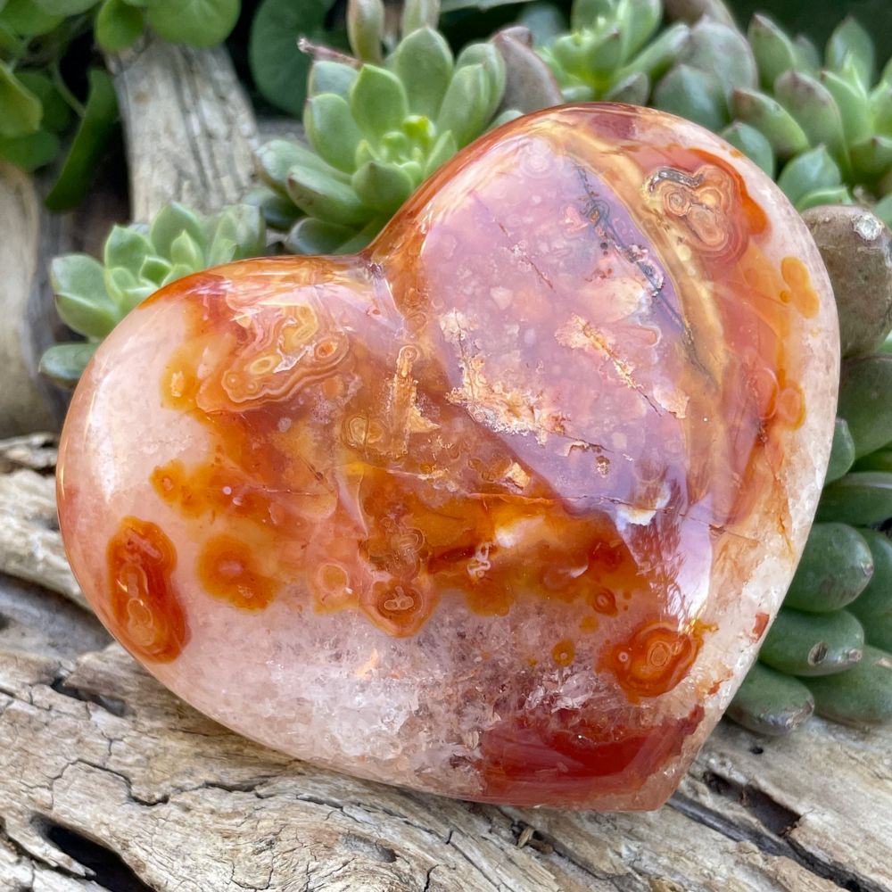 Large Carnelian Crystal Heart Hand-Polished Gem Root Charka Power