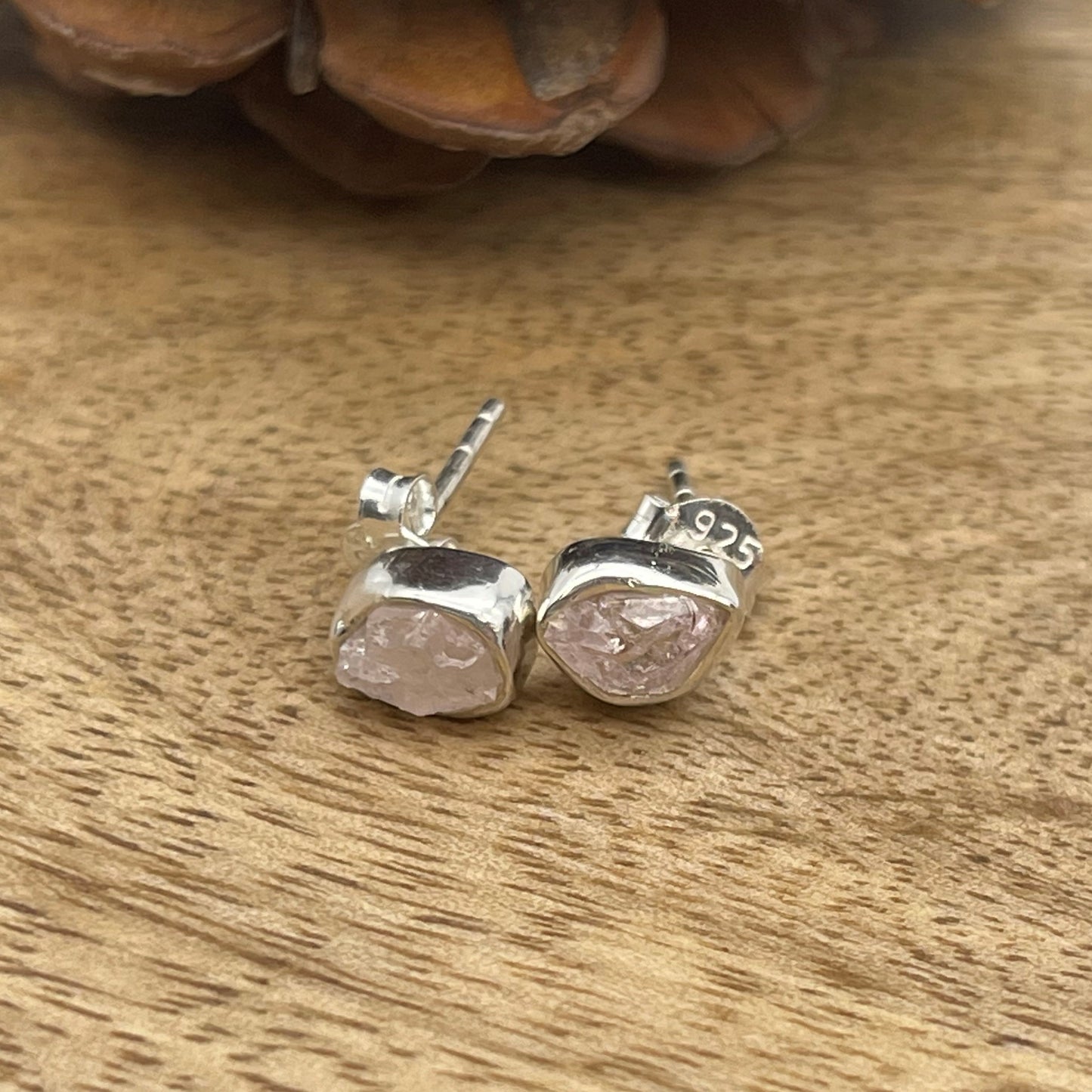 Genuine Rough Morganite Gemstone Stud Earrings