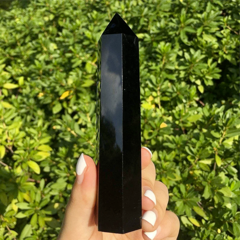 Natural Obsidian Tower Point-Black Gemstone Stones Crystal Shop