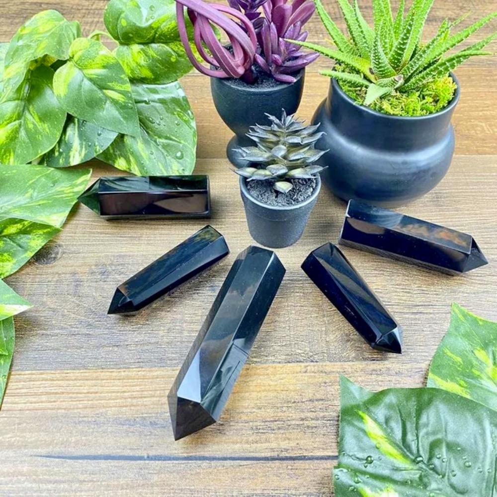 Natural Obsidian Tower Point-Black Gemstone Stones Crystal Shop