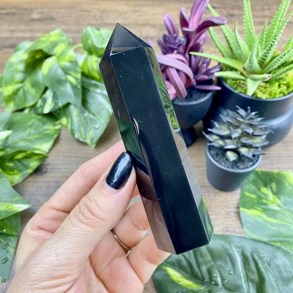 Natural Obsidian Tower Point-Black Gemstone Stones Crystal Shop