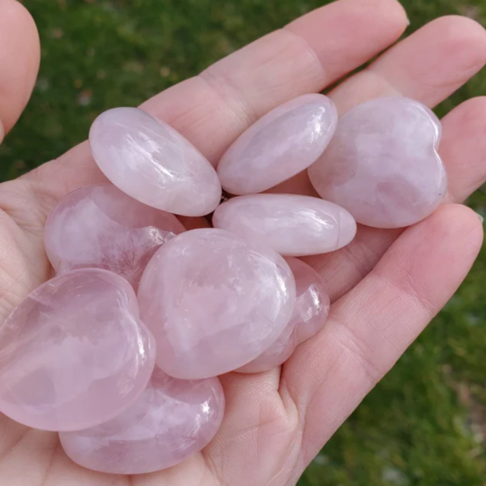 Natural Rose Quartz Hand Polished Hearts - Grade A+ Stones Crystal Shop