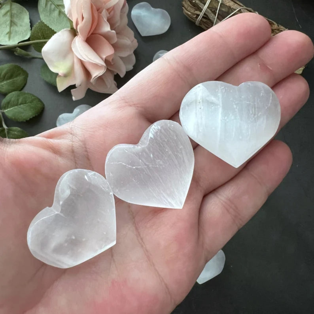 Polished Selenite Heart Stones Crystal Shop