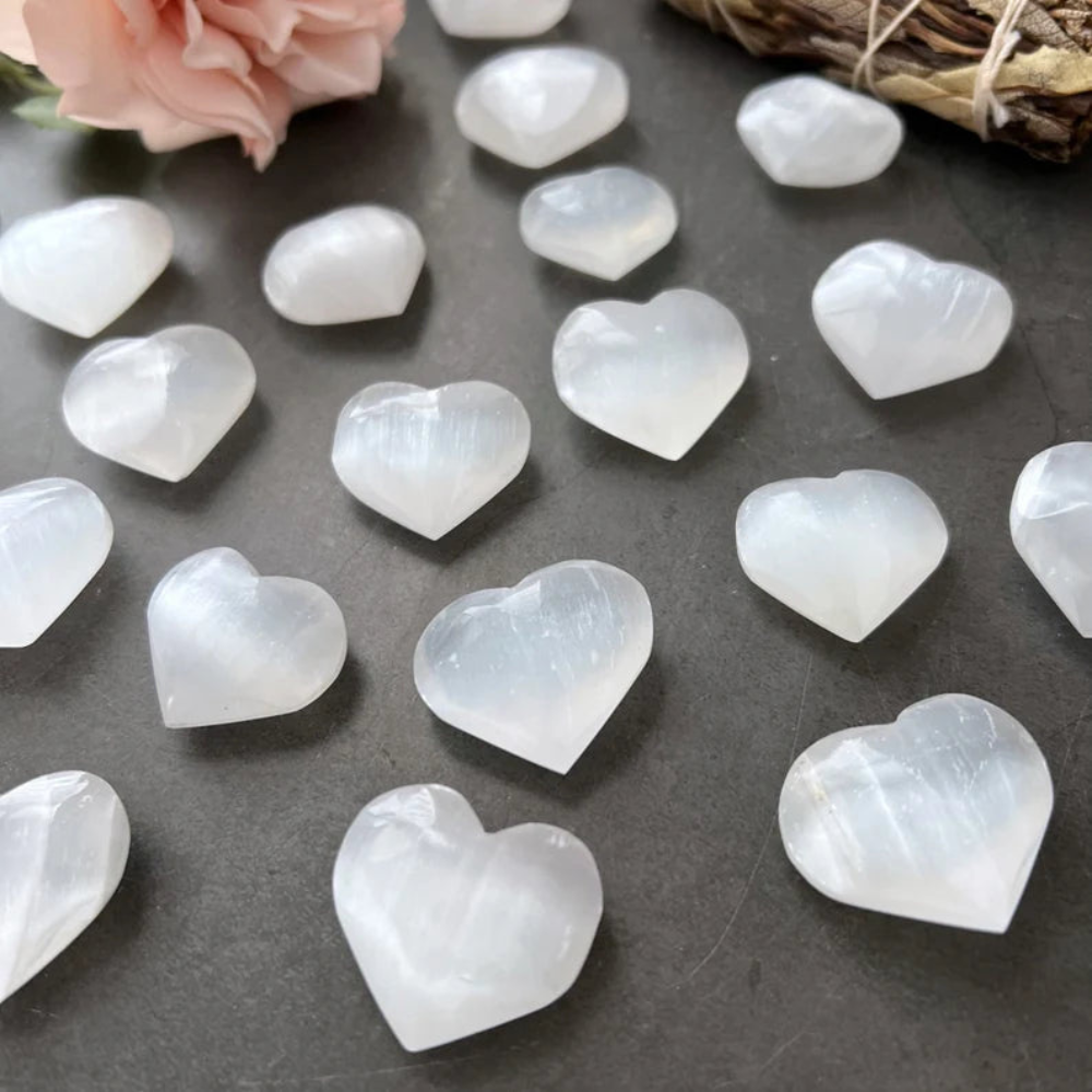 Polished Selenite Heart Stones Crystal Shop