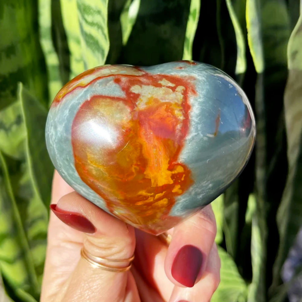 Large 2024 jasper heart jasper polished stone heart shaped stone heart shaped crystal desert jasper polychrome jasper painted jasper quartz heart