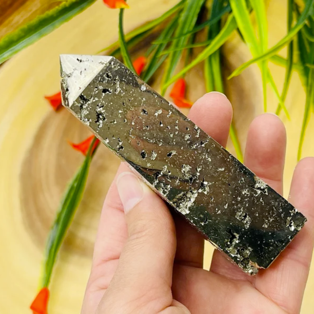 Pyrite Obelisk, Fools Gold, Pyrite Point Stones Crystal Shop