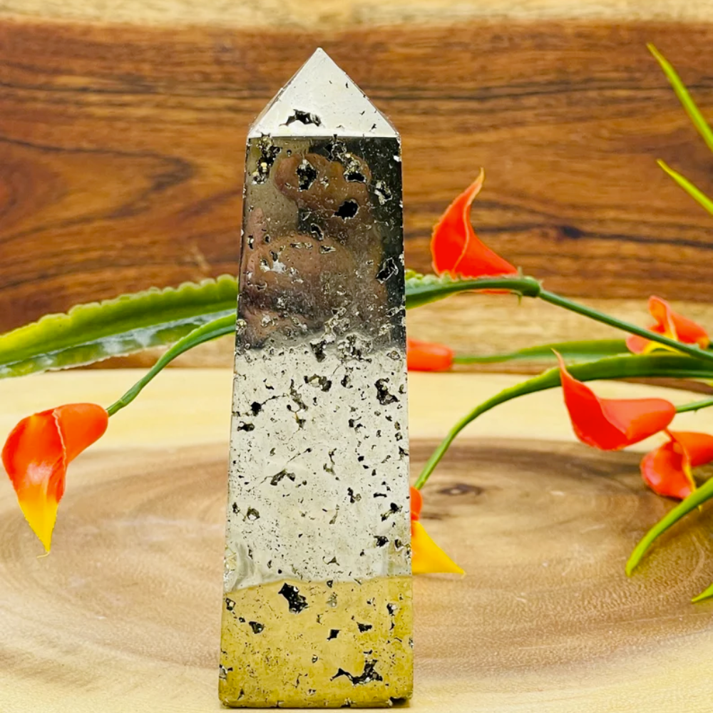 Pyrite Obelisk, Fools Gold, Pyrite Point Stones Crystal Shop