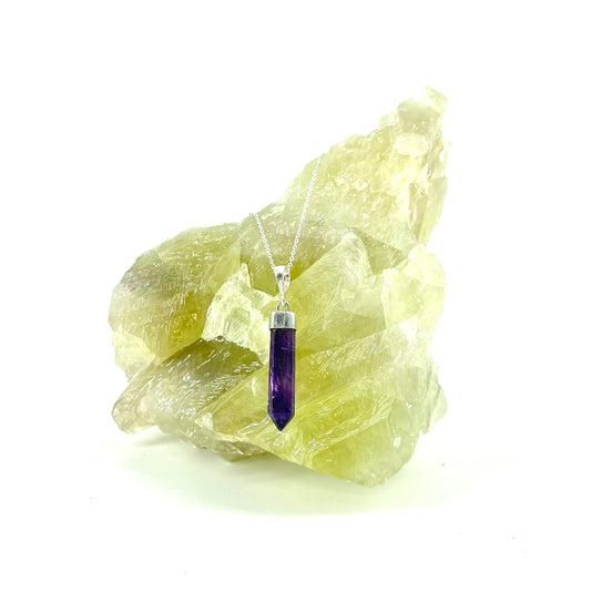 Raw Amethyst Pointed Necklace - Grade A Amethyst Stones Crystal Shop
