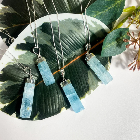 Raw Aquamarine Necklace, Aquamarine Jewerly Stones Crystal Shop