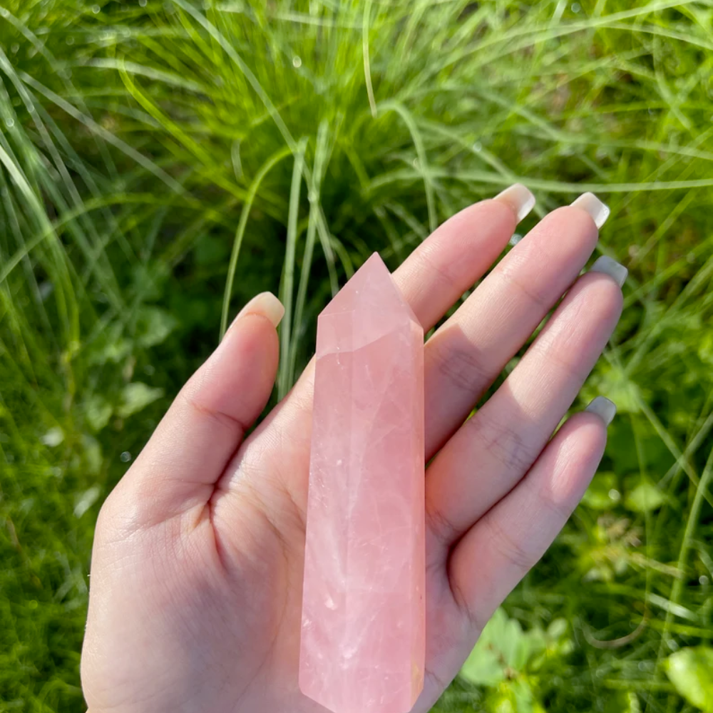 Rose Quartz Tower - Hand Size CHECK Stones Crystal Shop