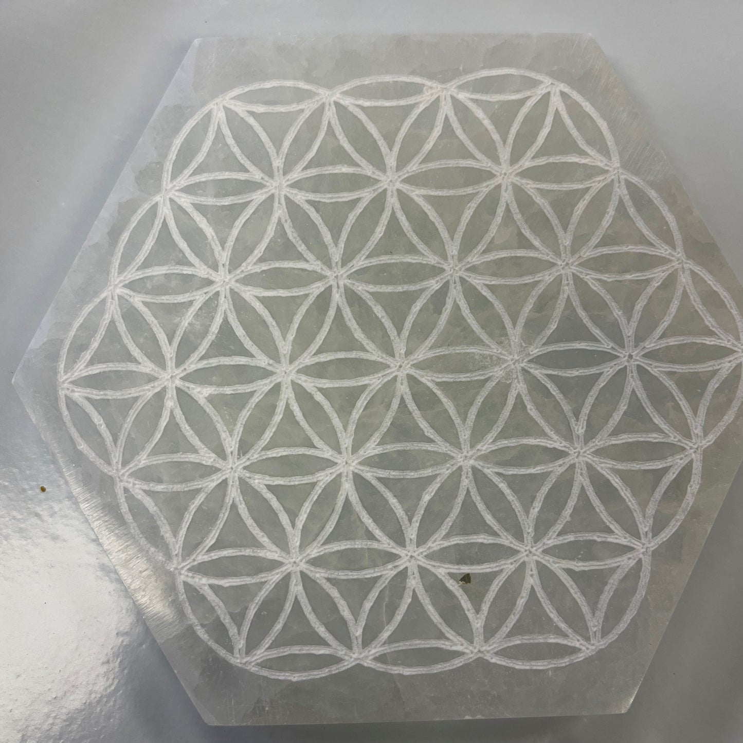 Selenite Hexagon Flower of Life Charging Plate (Draft for Bandar review) Stones Crystal Shop