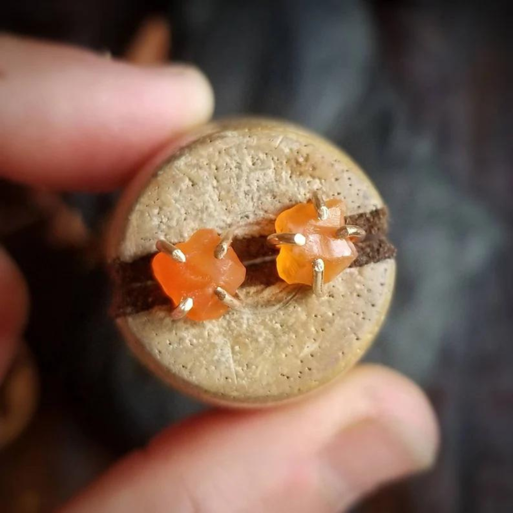 Genuine Carnelian Gemstone Stud Earrings - Sterling Silver