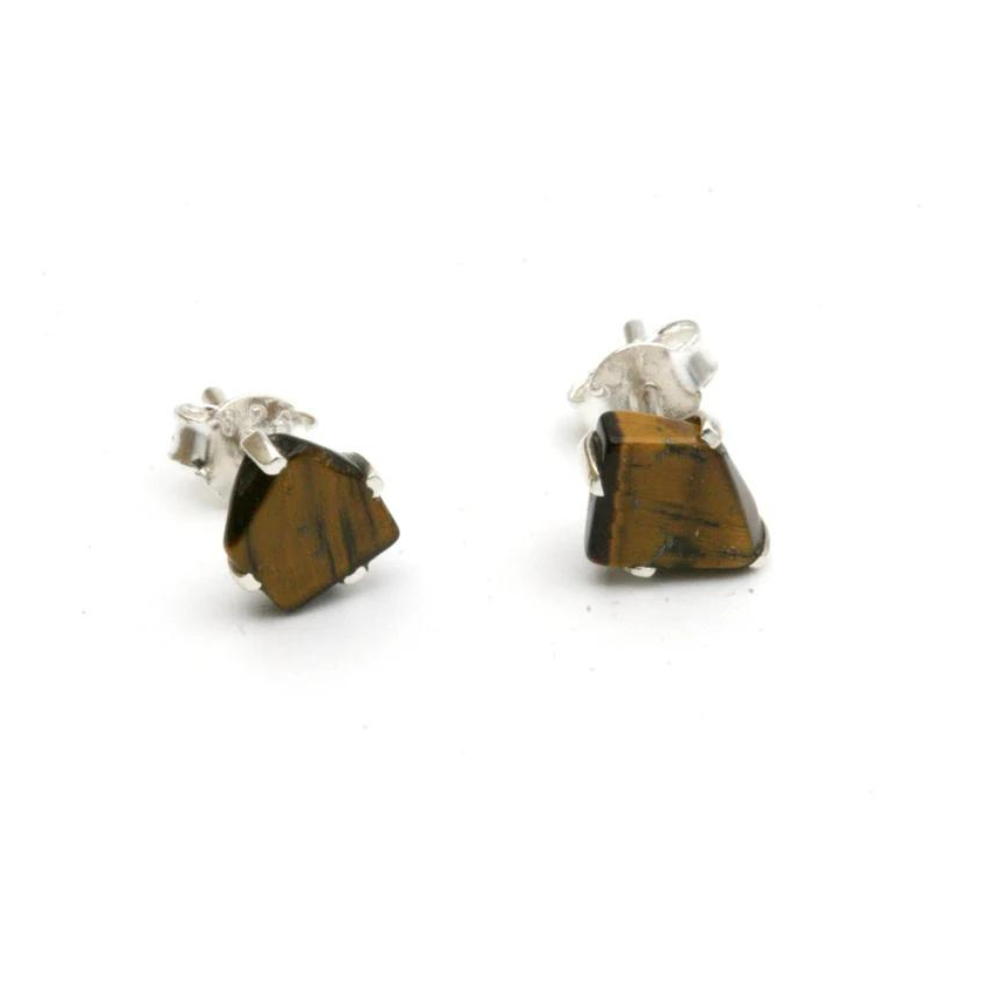Natural Rough Genuine Tiger Eye Stud Earrings