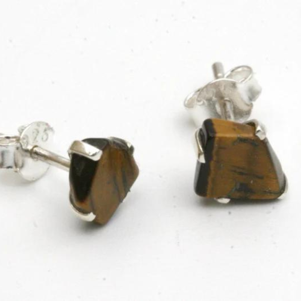 Natural Rough Genuine Tiger Eye Stud Earrings