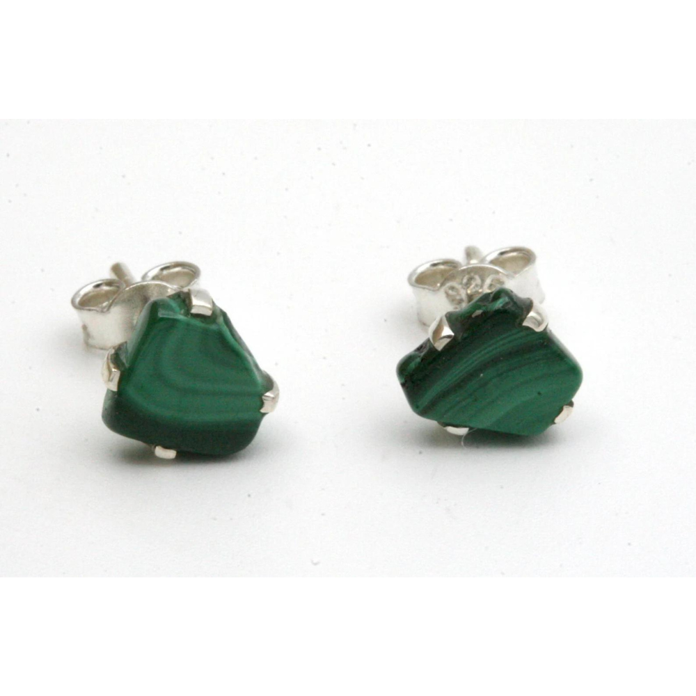 Genuine Rough Malachite Gemstone Stud Earrings
