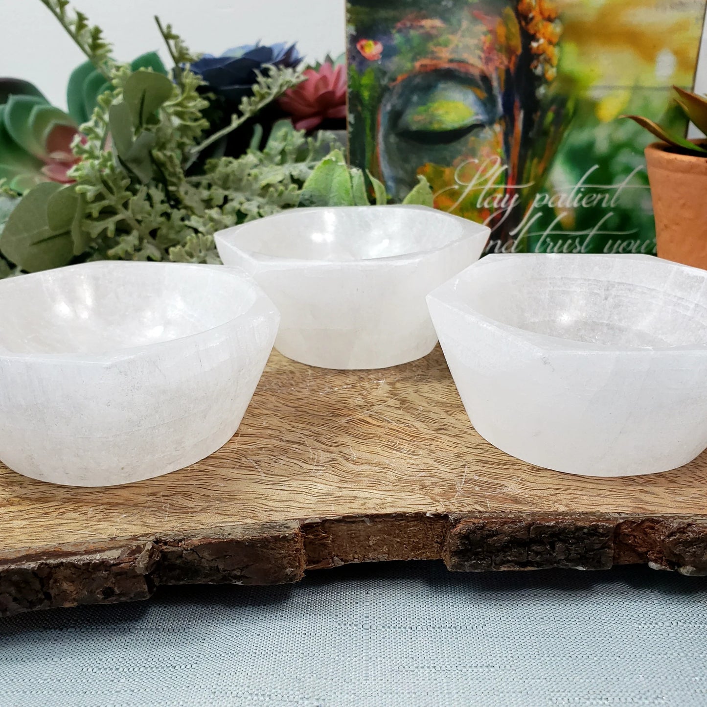Selenite Hexagon Bowl - 4.5" Wide Crystal Recharging Stones