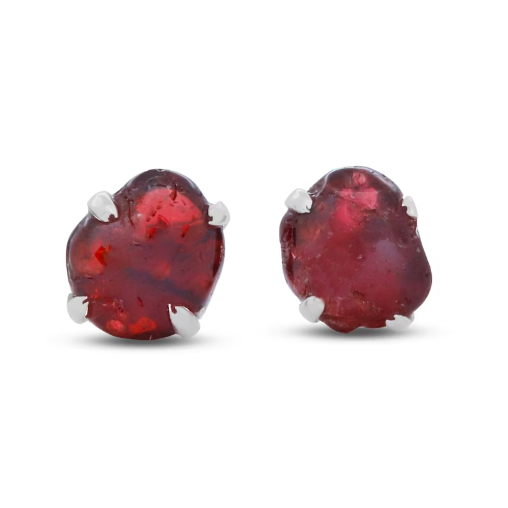 Rough Genuine Garnet Stud Earrings