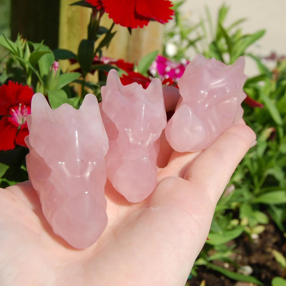 Dragon Rose Quartz Head Skull Polished Carving Stones Crystal Shop