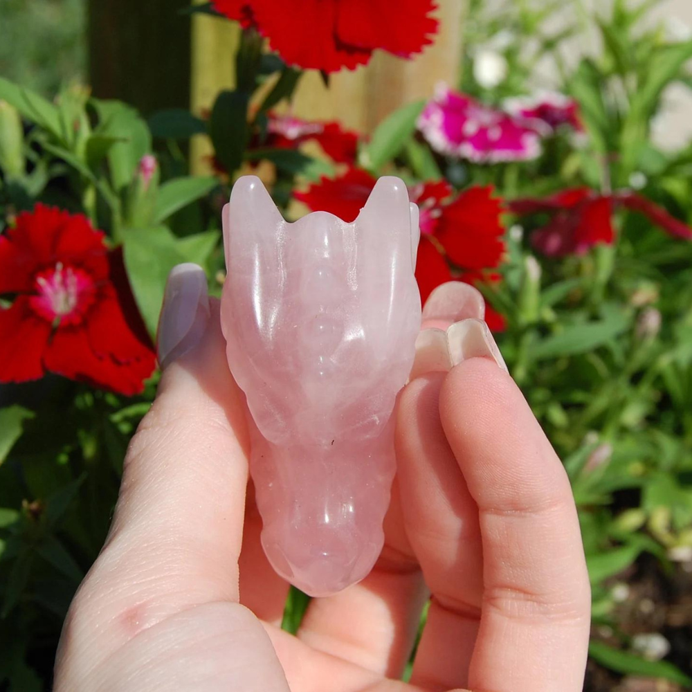 Dragon Rose Quartz Head Skull Polished Carving Stones Crystal Shop