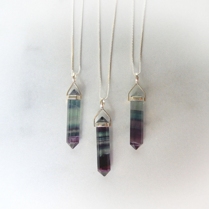 Fluorite Necklace, Gemstone Necklace, Rainbow Fluorite Stones Crystal Shop