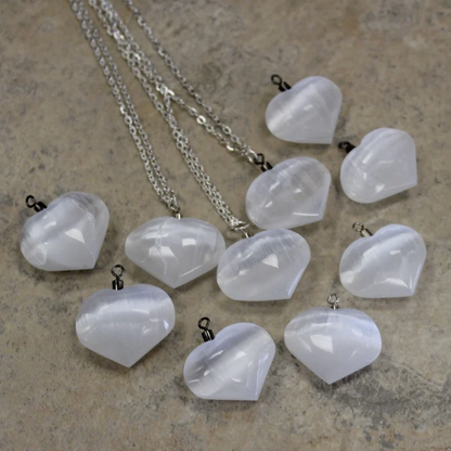 Hand Polished Selenite Heart Shaped Crystal Necklace Stones Crystal Shop