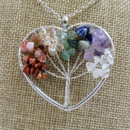 7 Chakra Crystals Healing Bracelet Necklace Stone Tree Of Life
