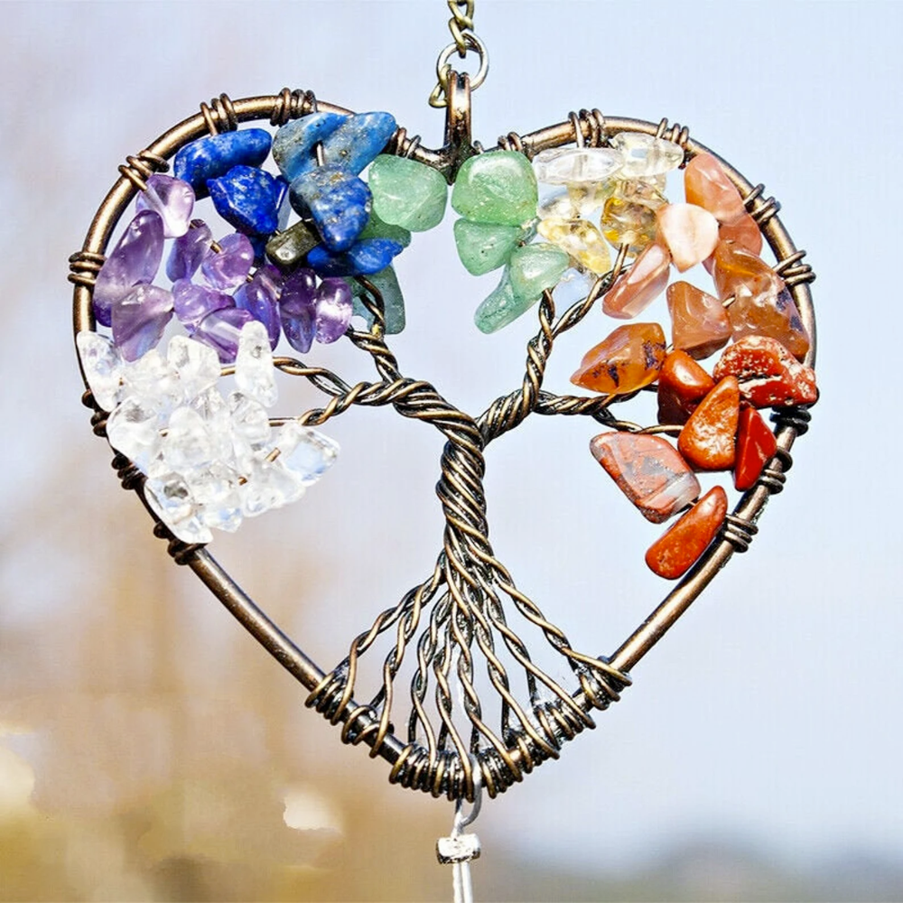 Heart Shaped Charka Tree Of Life Necklace Stones Crystal Shop