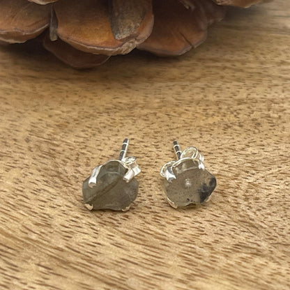 Rough Genuine Labradorite Gemstone Stud Earrings