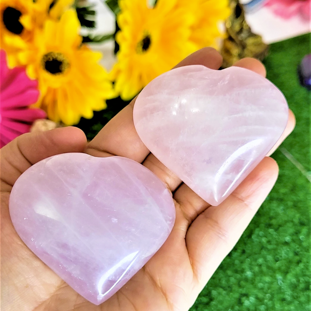 Large Natural Rose Quartz Hand Polished Hearts - Grade A+ Stones Crystal Shop