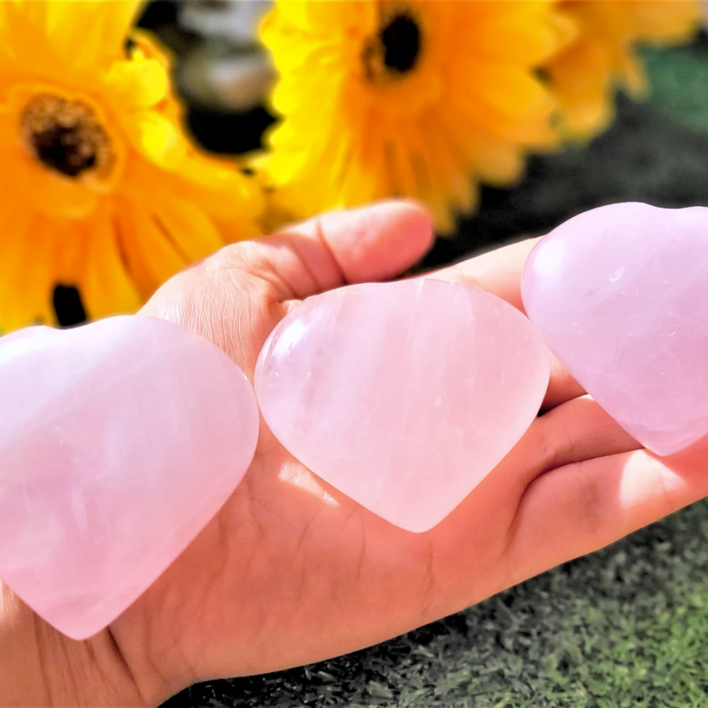 Large Natural Rose Quartz Hand Polished Hearts - Grade A+ Stones Crystal Shop